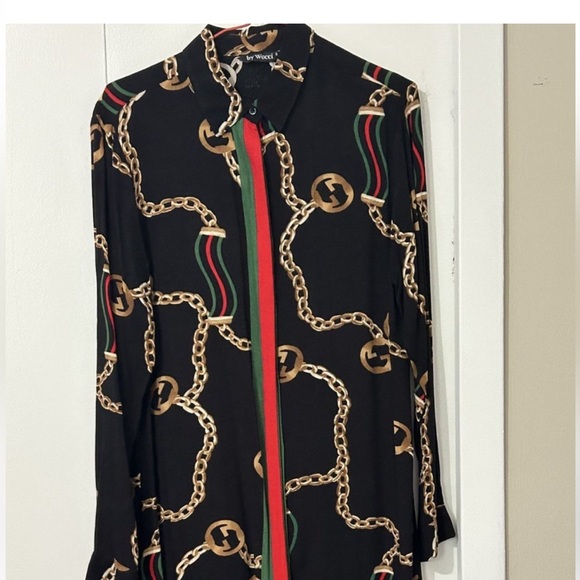 Gucci Dresses & Skirts - Black Buttons Dress Shirt with Gold Chain and Stripe Design